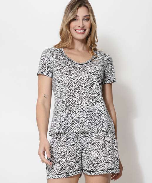 Pijama Feminino Animal Print Manga Curta Marisa