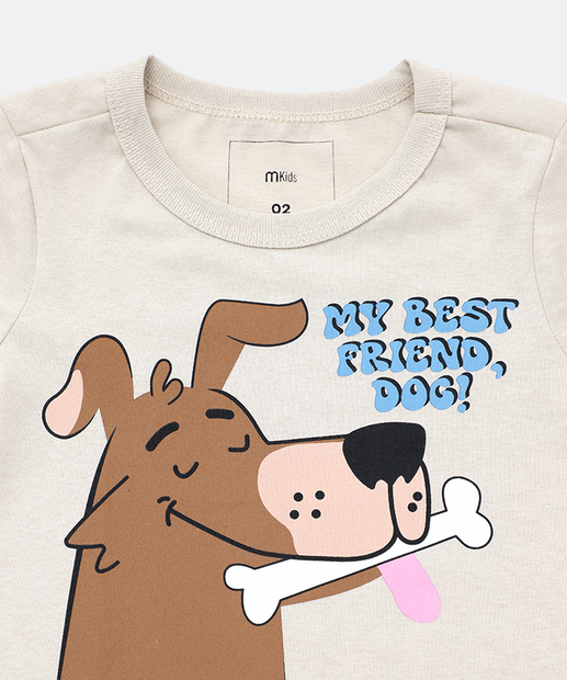 Camiseta Infantil Estampa Cachorro Marisa Tam 1 a 3 Bege