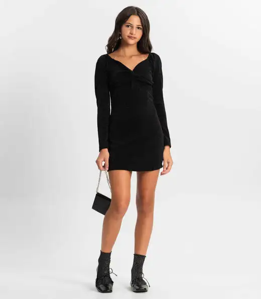 Vestido Manga Longa Juvenil Minty Preto