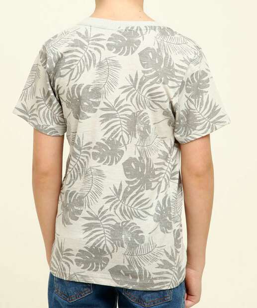 Camiseta Infantil Manga Curta Estampa Folhas Tam 4 a 10