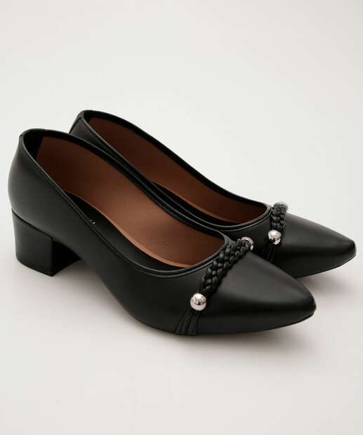 Scarpin Feminino Salto Grosso Bico Fino