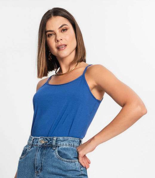 Blusa de Alça Feminina Viscotorcion Básica Rovitex Azul