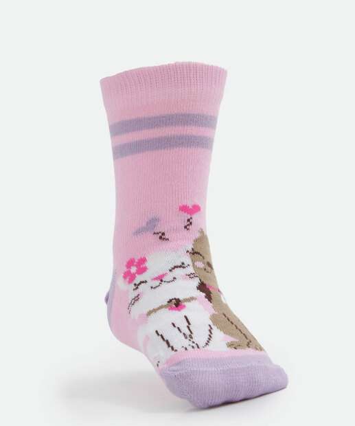 Kit 3 Pares Meias Infantil Soquete Estampa Animais
