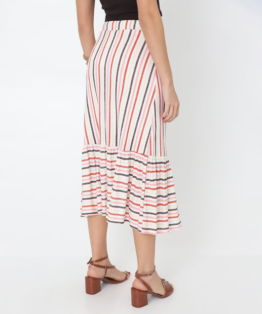 Saia Midi Feminina Listrada Babado Marisa Off White
