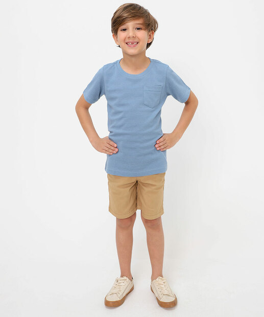 Camiseta Infantil Textura Bolso MR Tam 4 a 10 Azul