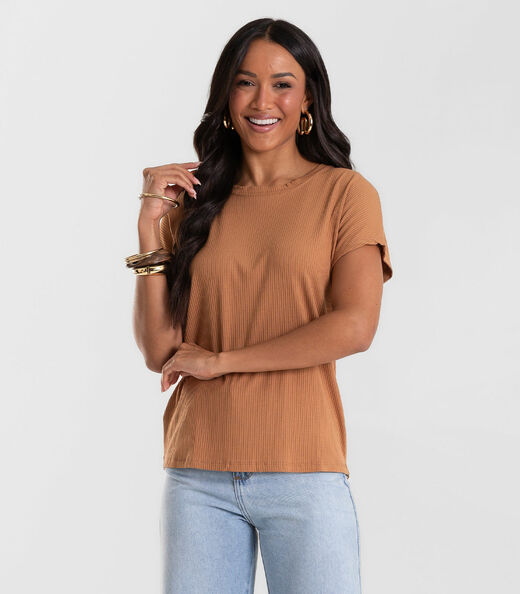 Blusa Feminina Canelada Rovitex Marrom