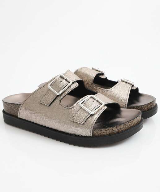 Rasteirinha Feminina Birken Metalizada Moleca Prateado
