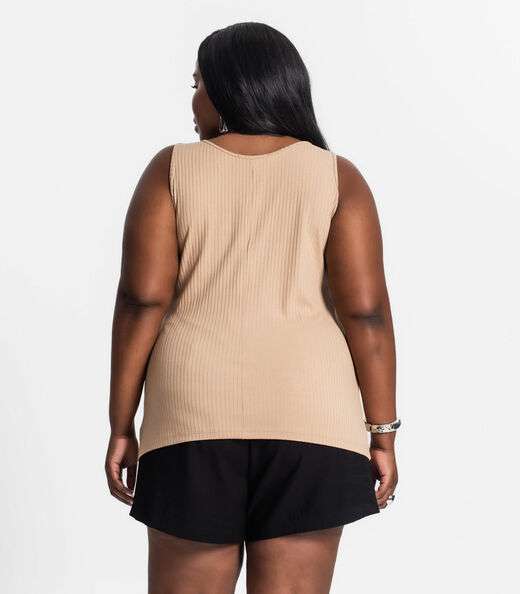 Regata Plus Size Em Ribana Canelada Secret Glam Marrom