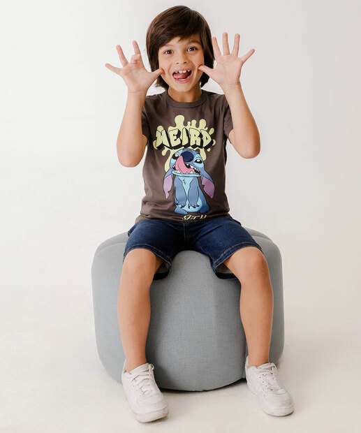 Camiseta Infantil Manga Curta Stitch Disney Tam 4 a 10