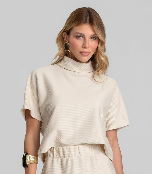 Blusa Feminina Ampla Moletinho Texturizado Dianna Bege