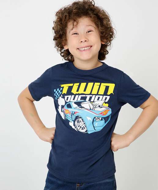 Camiseta Infantil Estampa Frontal Hotwheels Tam 4 a 10