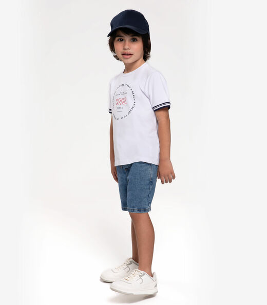 Conjunto Camiseta Com Bermuda Jeans Trick Nick Branco