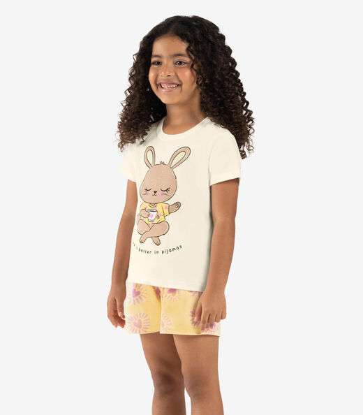 Pijama Infantil Feminino Meia Malha Rovi Kids Bege
