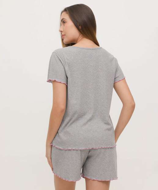 Pijama Feminino Canelado Sttich Manga Curta Disney