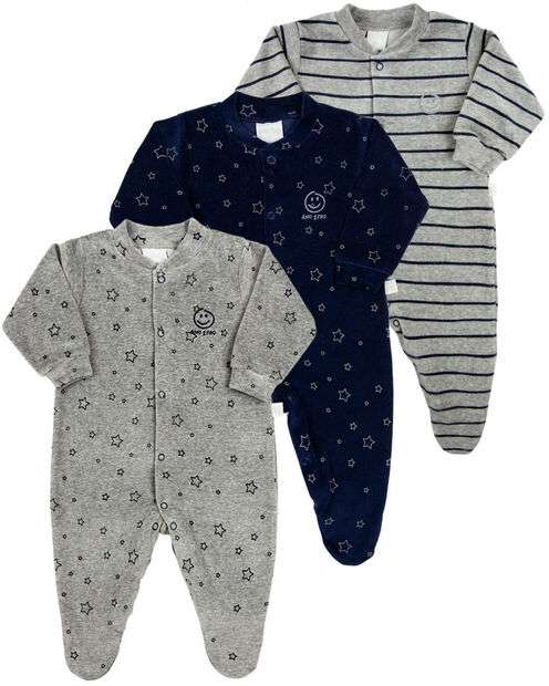 Image_Macacão Bebê Menino Plush Estampado e Listrado Kit Macacão Plush Menino 3 Peças