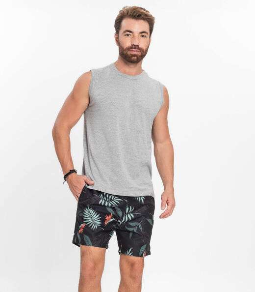 Bermuda Masculina Microfibra Estampada Rovitex Preto