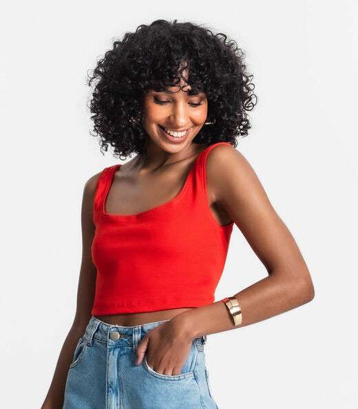 Top Cropped Ribana Básico Rovitex Laranja