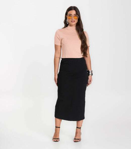 Saia Feminina Midi Infinita Cor Preto