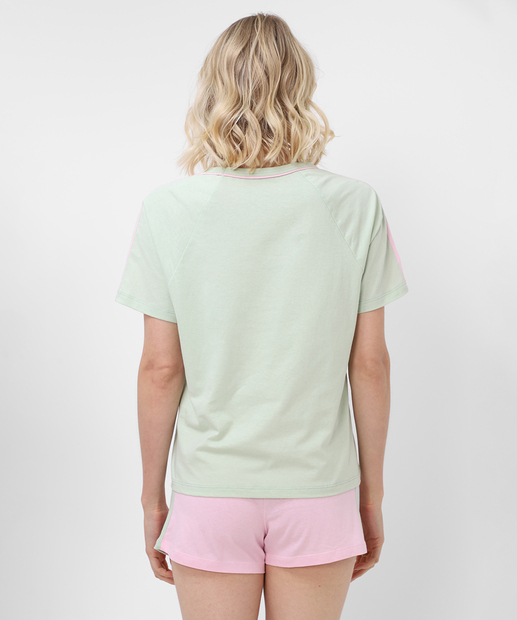 Pijama Feminino Manga Curta Estampa Snoopy Verde