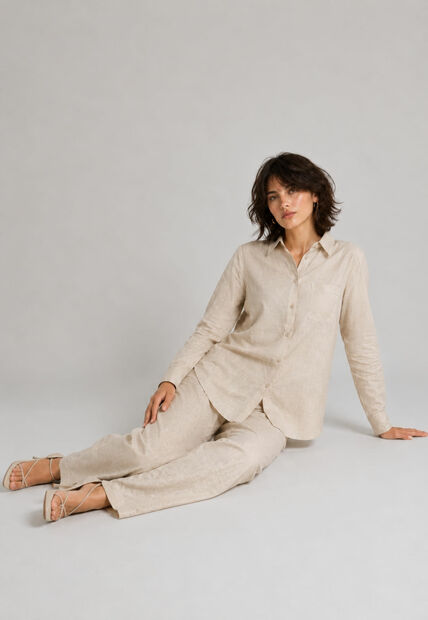 Conjunto Feminino Camisa e Calça Pantalona Bege Salvatore