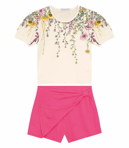 Conjunto Infantil Blusa Com Shorts Saia Trick Nick Bege