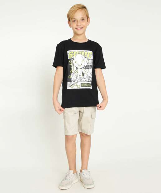 Camiseta Juvenil Manga Curta Estampa Sonic