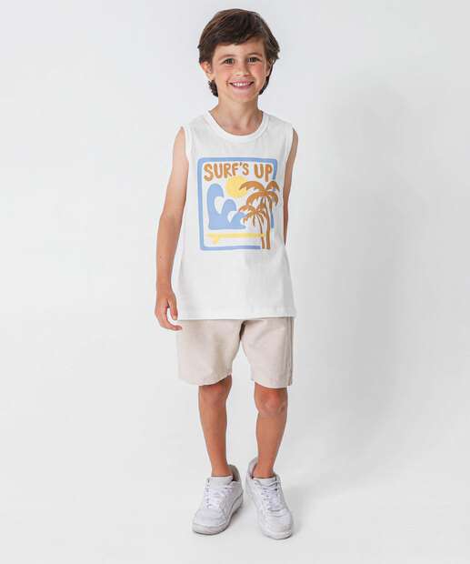 Regata Infantil Estampa Frontal Marisa Tam 4 a 10 Off White
