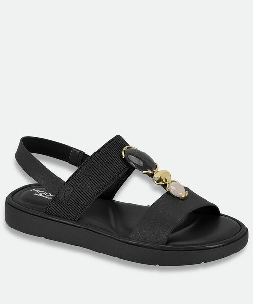 Image_Sandália Feminina Rasteira Pedras Sintéticas Modare Preto