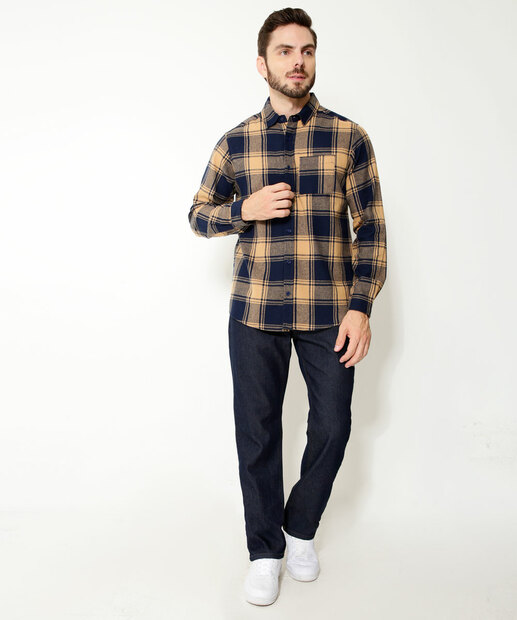 Camisa Masculina Estampa Xadrez Manga Longa MR