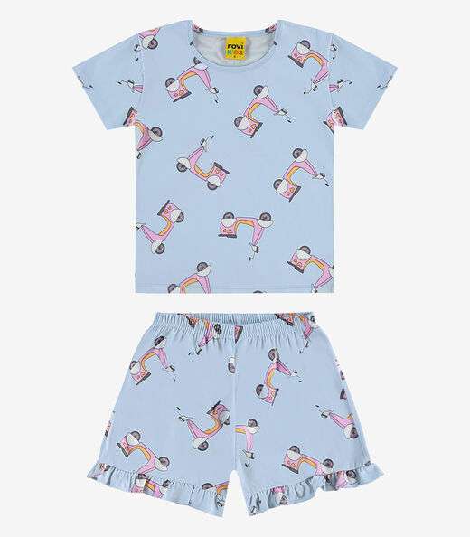 Pijama Infantil Feminino Meia Malha Rovi Kids Azul