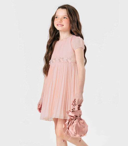 Vestido Chiffon Plissado Trick Nick Rosa