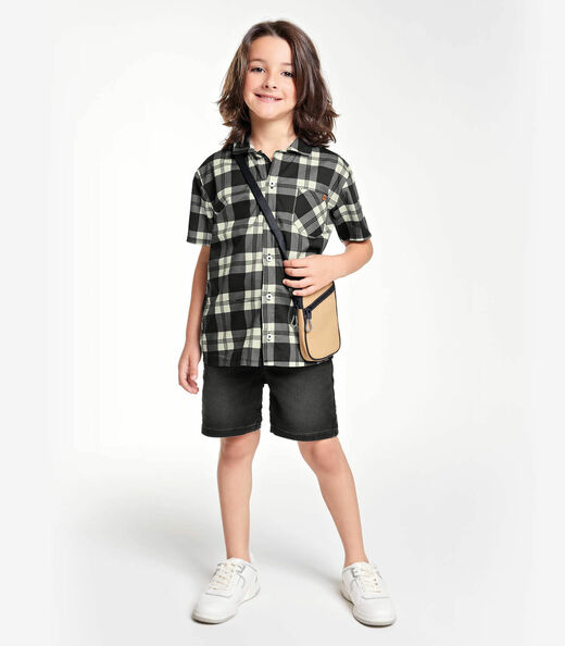 Camisa Xadrez Infantil Menino Trick Nick Preto