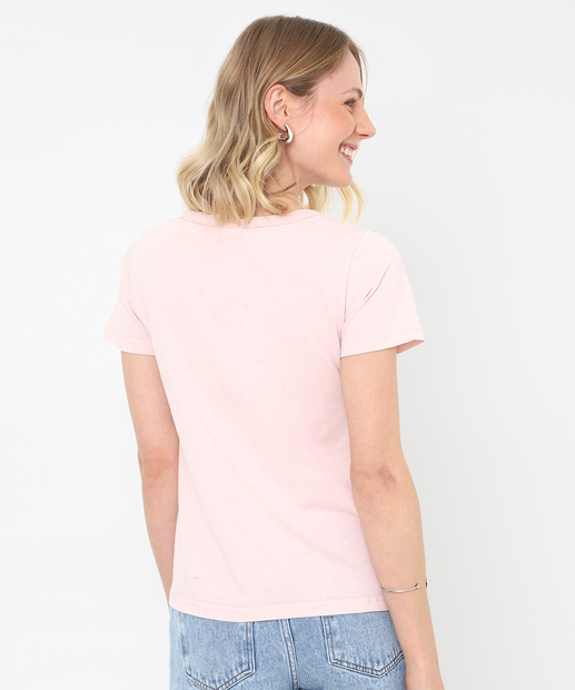 Camiseta Feminina Estampada Manga Curta Marisa Rosa