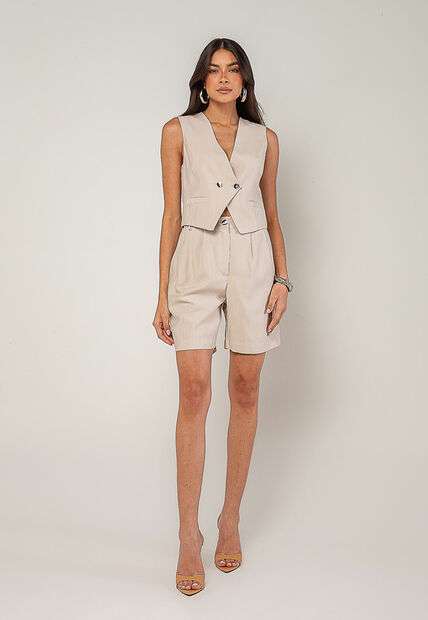 Conjunto Alfaiataria Com Colete e Short Bege Salvatore