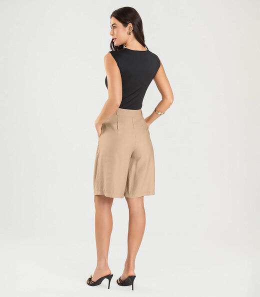 Bermuda Jorts Feminina Reta Em Sarja Dianna Marrom