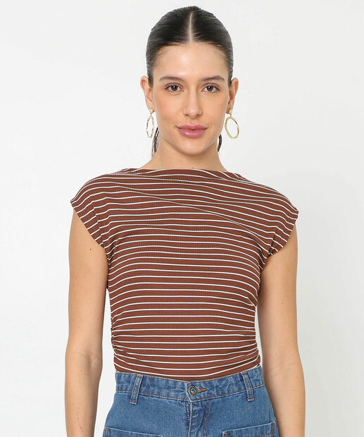 Image_Blusa Feminina Muscle Listrada Franzido Marisa Marrom