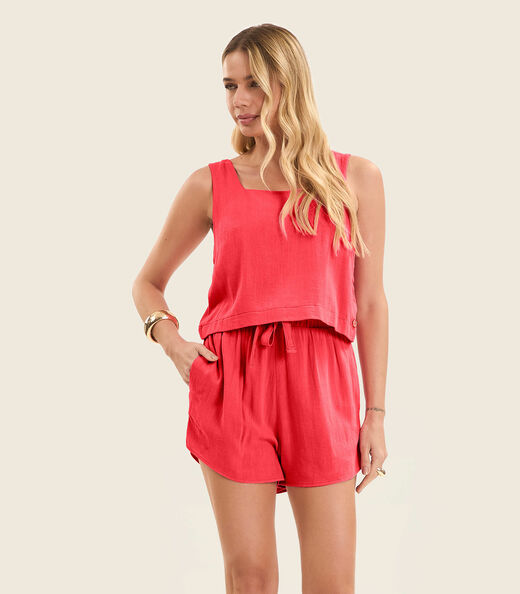 Regata Cropped Feminino Em Linho Endless Laranja