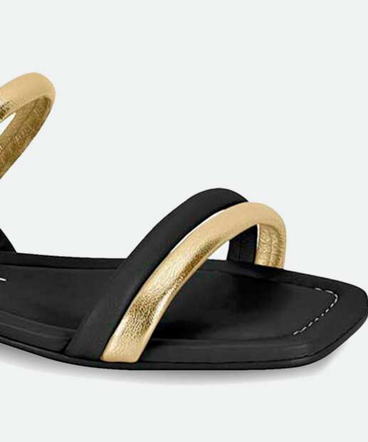 Sandália Feminina Rasteira Tiras Metalizada Moleca