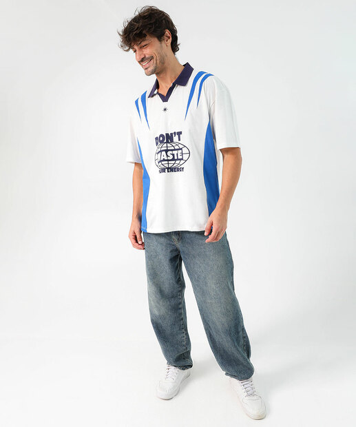 Polo Masculina Estampada Manga Curta Marisa Off White