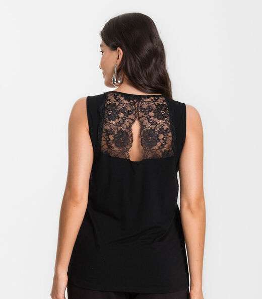 Regata Feminina Com Renda Infinita Cor Preto