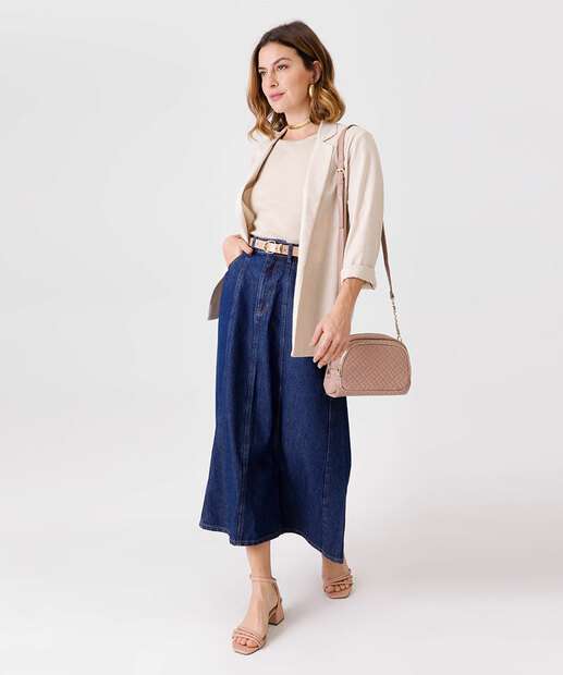 Saia Midi Evasê Jeans Feminina Marisa