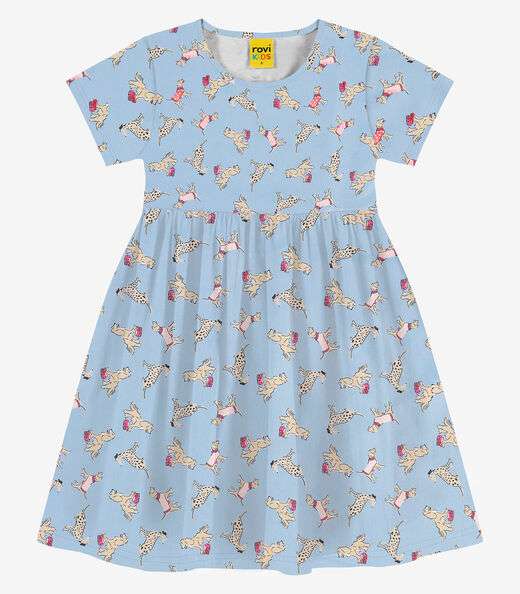 Vestido infantil em Meia Malha Rovi Kids Azul