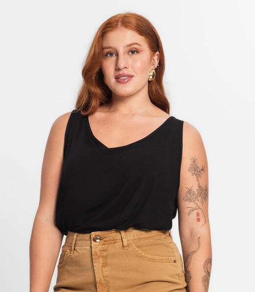 Regata Feminina Plus Size Secret Glam Preto
