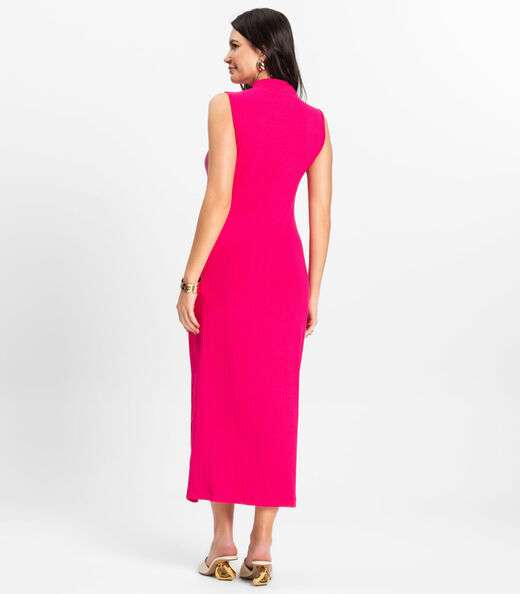 Vestido Midi Ribana Canelada Rovitex Rosa
