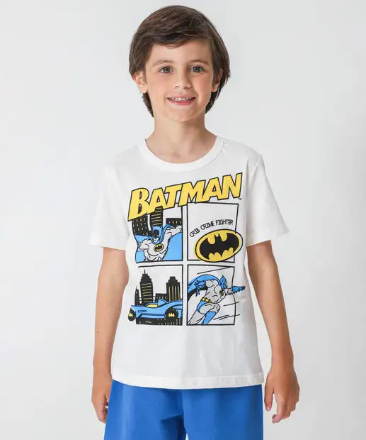 Conjunto Infantil Batman Liga Da Justiça Tam 4 a 10 Off White