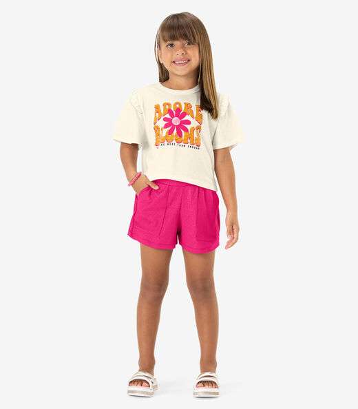 Conjunto Blusa E Shorts Estampado Rovi Kids Bege