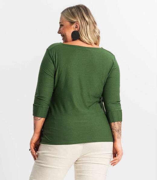 Blusa Plus Size Manga 3/4 Secret Glam Verde