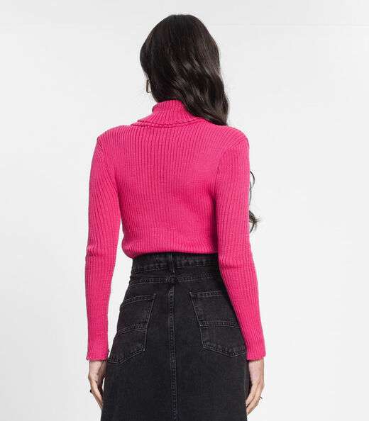 Tricot Feminino Manga Longa Gola Alta Select Rosa