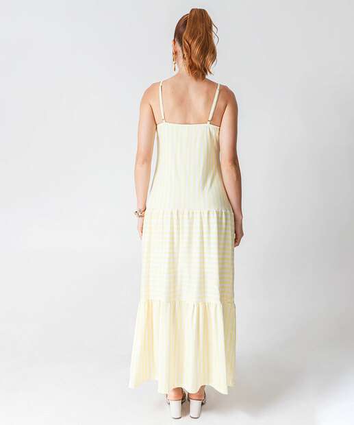 Vestido Longo Feminino Listrado Marisa Amarelo
