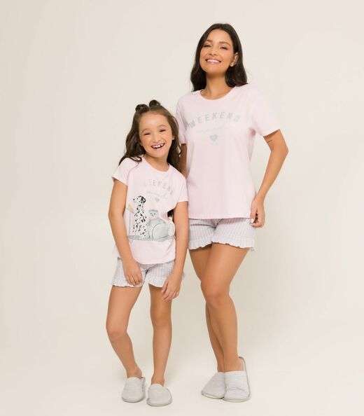 Pijama Feminino Manga Curta Meia Malha Evanilda Rosa